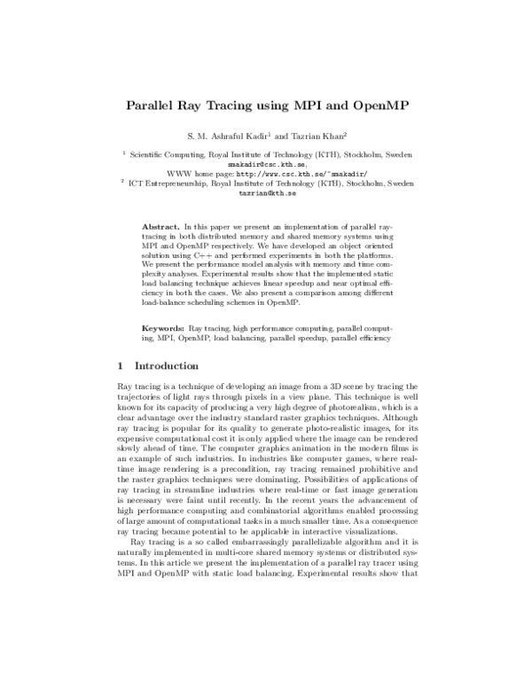 (PDF) Parallel Ray Tracing using MPI and OpenMP