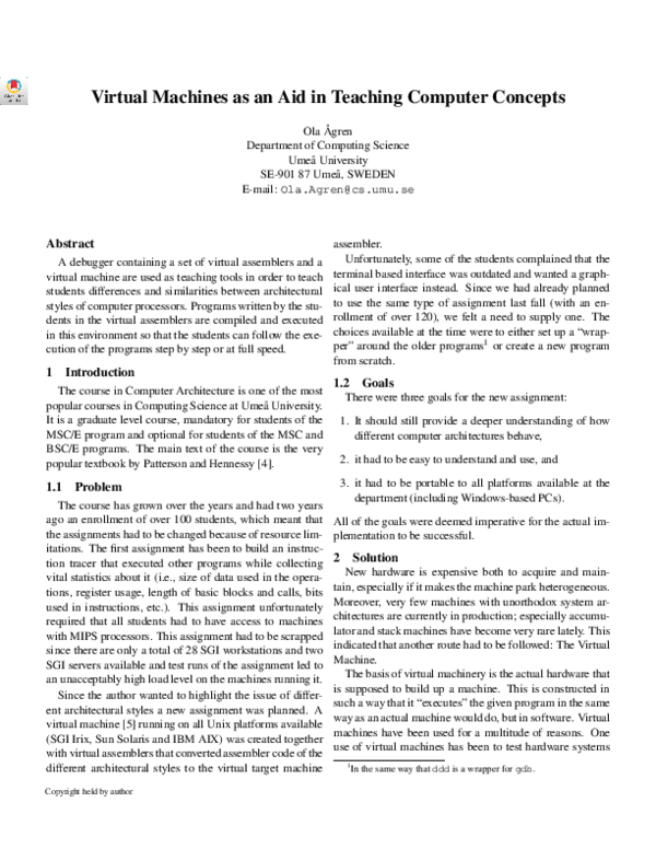 (PDF) Virtual machines as an aid in teaching computer concepts