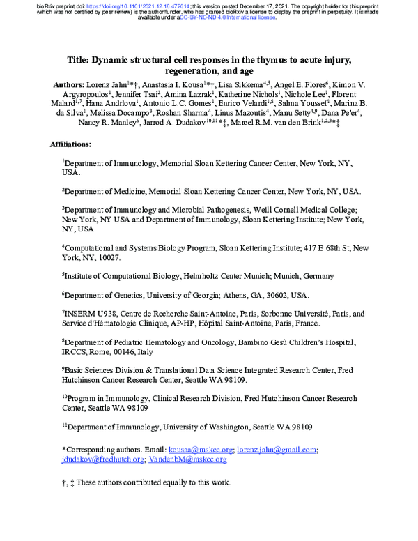 (PDF) Age-related epithelial defects limit thymic function and regeneration