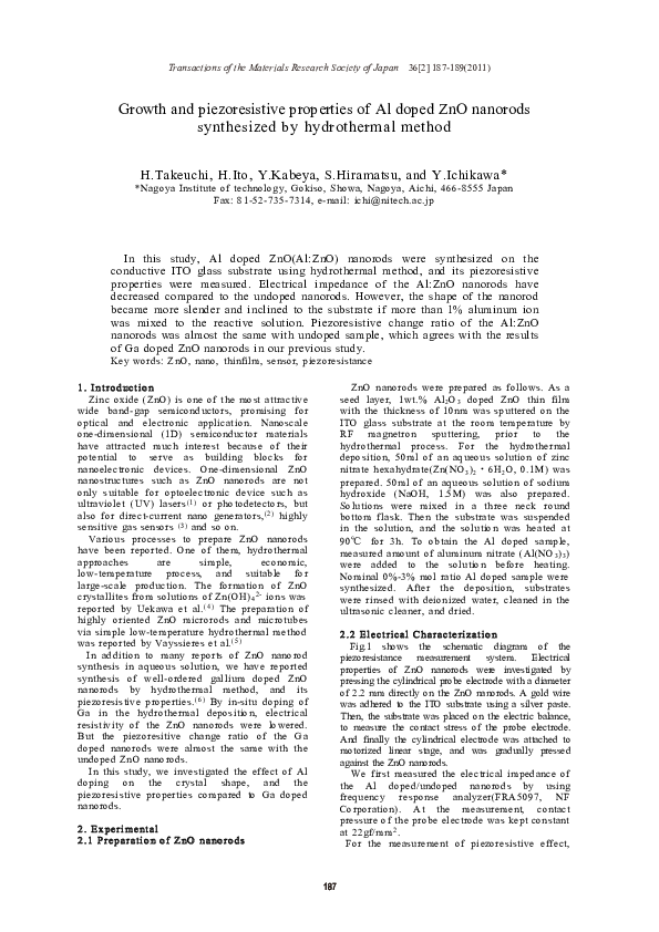 (PDF) Growth and piezoresistive properties of Al doped ZnO nanorods ...