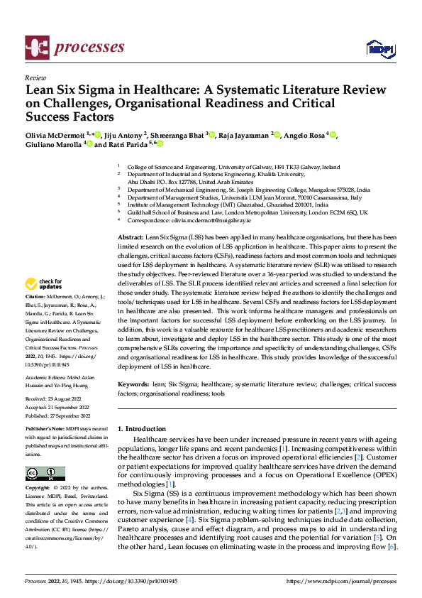 (PDF) Lean Six Sigma in Healthcare: A Systematic Literature Review on ...