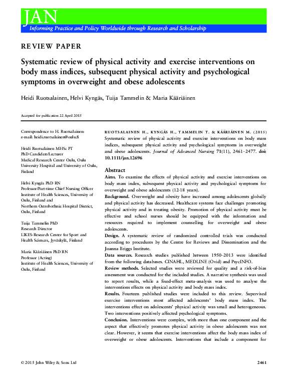 (PDF) A Systematic Review of Physical Activity and Exercise on ...
