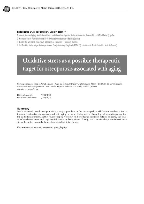 El estrés oxidativo como posible diana terapéutica en la osteoporosis asociada al envejecimiento