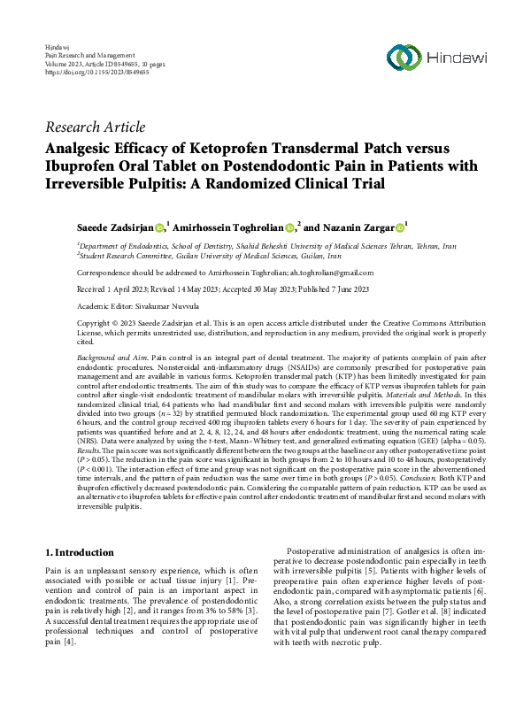 (PDF) Analgesic Efficacy of Ketoprofen Transdermal Patch versus ...