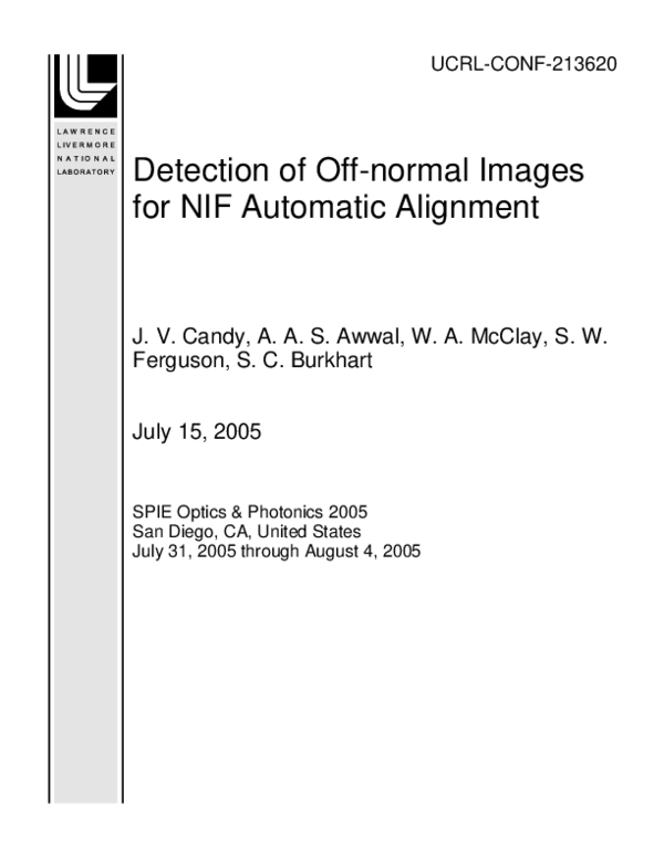 (PDF) Detection of off-normal images for NIF automatic alignment
