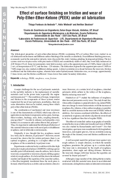 (PDF) Effect of surface finishing on friction and wear of Poly-Ether ...