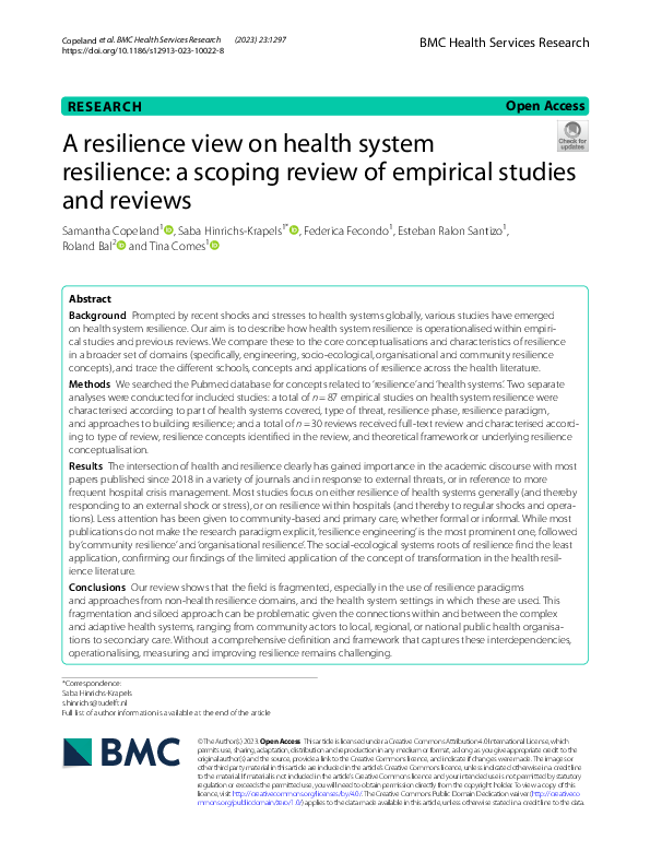 (PDF) A resilience view on health system resilience: a scoping review ...