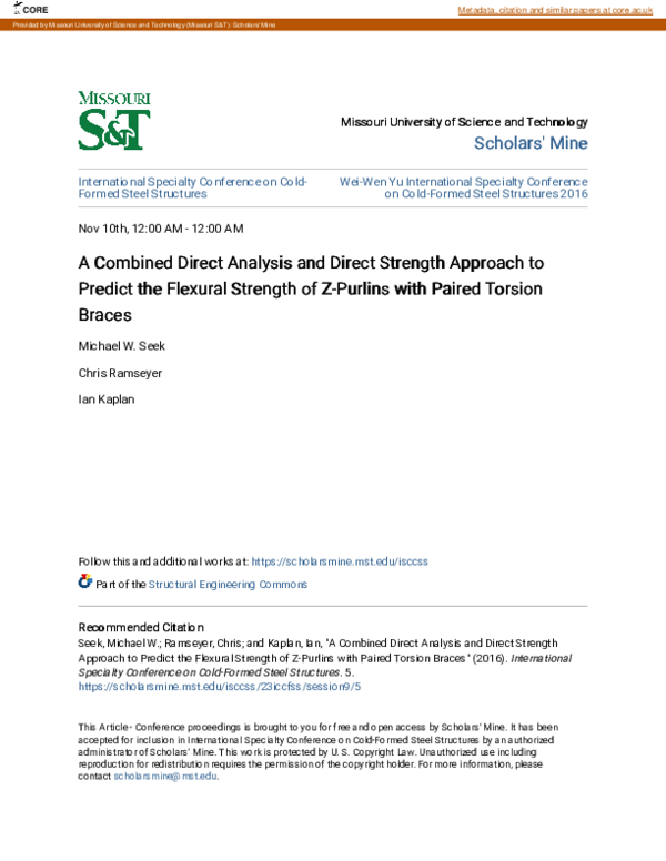 (PDF) A Combined Direct Analysis and Direct Strength Approach to ...
