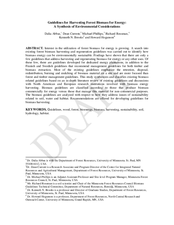 (PDF) Guidelines for harvesting forest biomass for energy: A synthesis ...