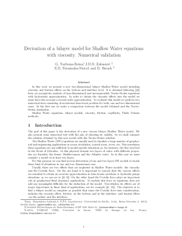 (PDF) Derivation of a Bilayer Model for Shallow Water Equations with ...