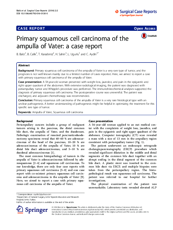 (PDF) Primary squamous cell carcinoma of the ampulla of Vater: a case ...