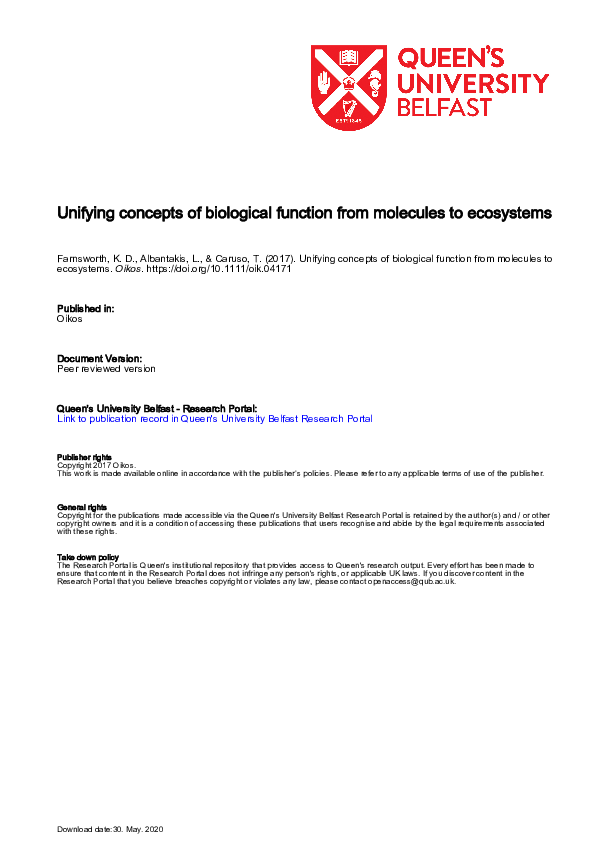 (PDF) Unifying concepts of biological function from molecules to ecosystems