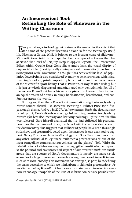 (PDF) An Inconvenient Tool: Rethinking the Role of Slideware in the ...