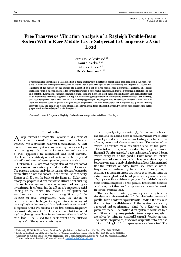 (PDF) Free transverse vibration analysis of a Rayleigh double-beam ...