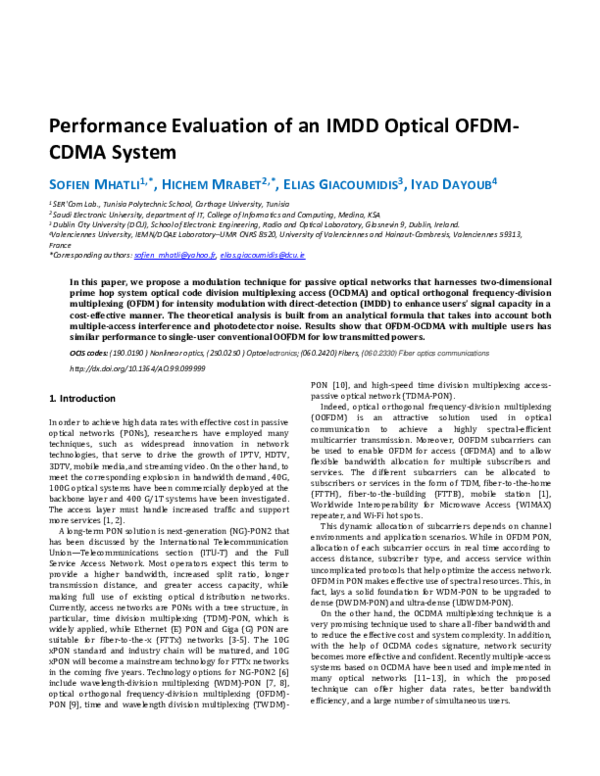(PDF) Performance evaluation of an IMDD optical OFDM-CDMA system