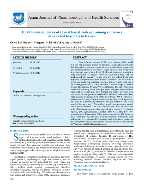 (PDF) Health consequences of sexual based violence among survivors in ...