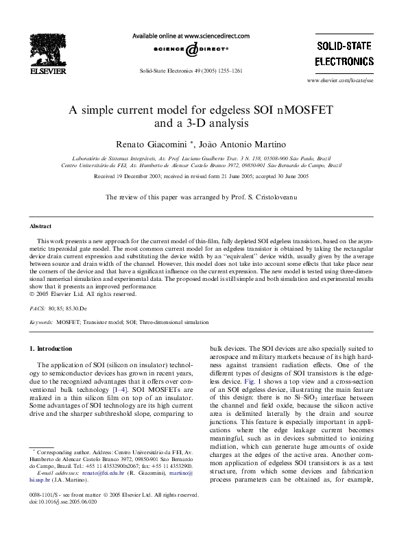 (PDF) A simple current model for edgeless SOI nMOSFET and a 3-D analysis