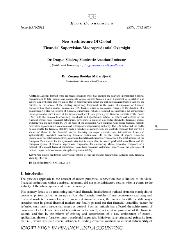 (PDF) New Architecture Of Global Financial Supervision-Macroprudential ...