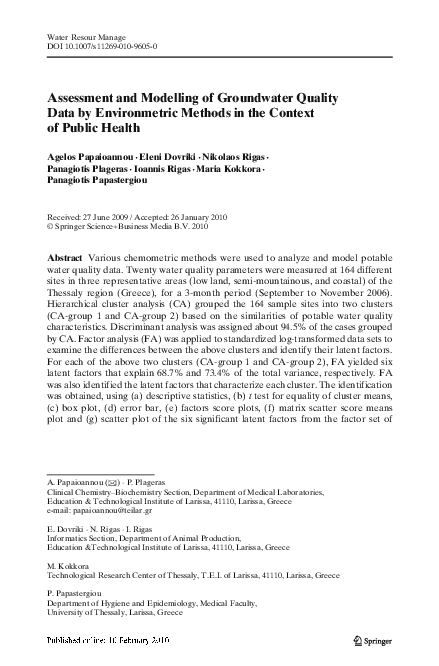 (PDF) Assessment and Modelling of Groundwater Quality Data by ...