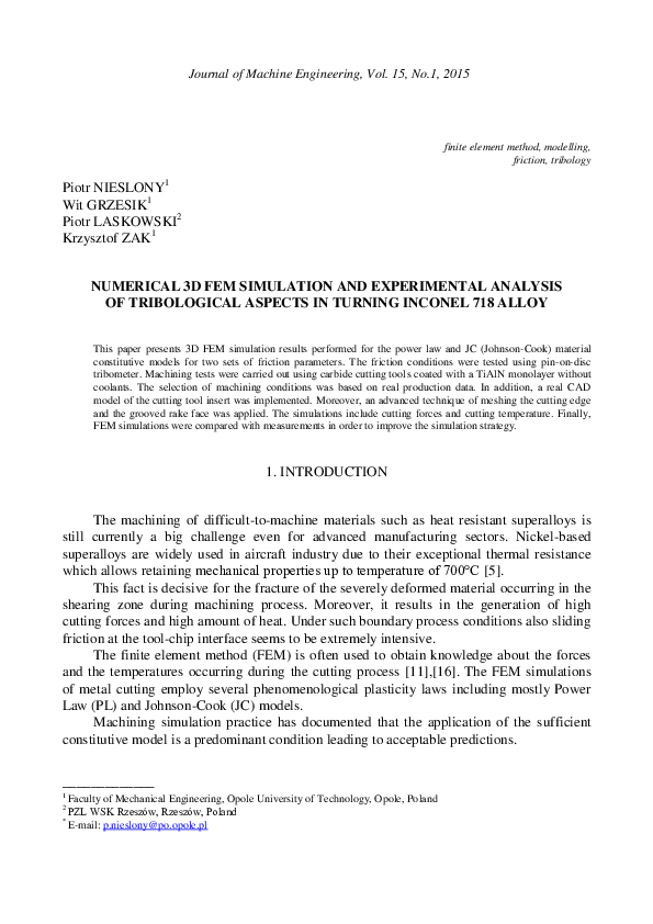 (PDF) Numerical 3D FEM Simulation and Experimental Analysis of ...