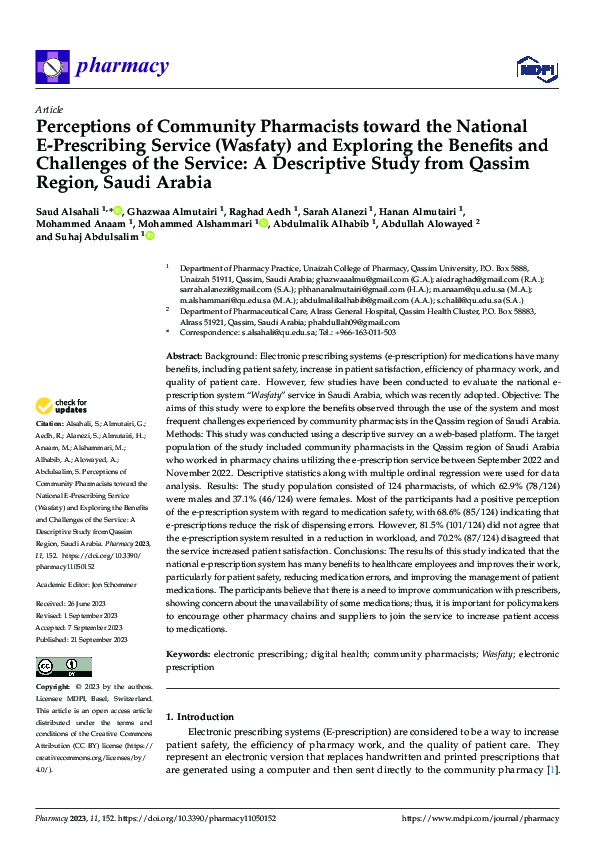 (PDF) Perceptions of Community Pharmacists toward the National E ...