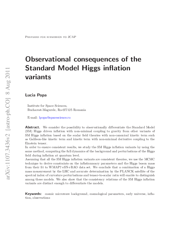 (PDF) Observational consequences of the standard model Higgs inflation ...