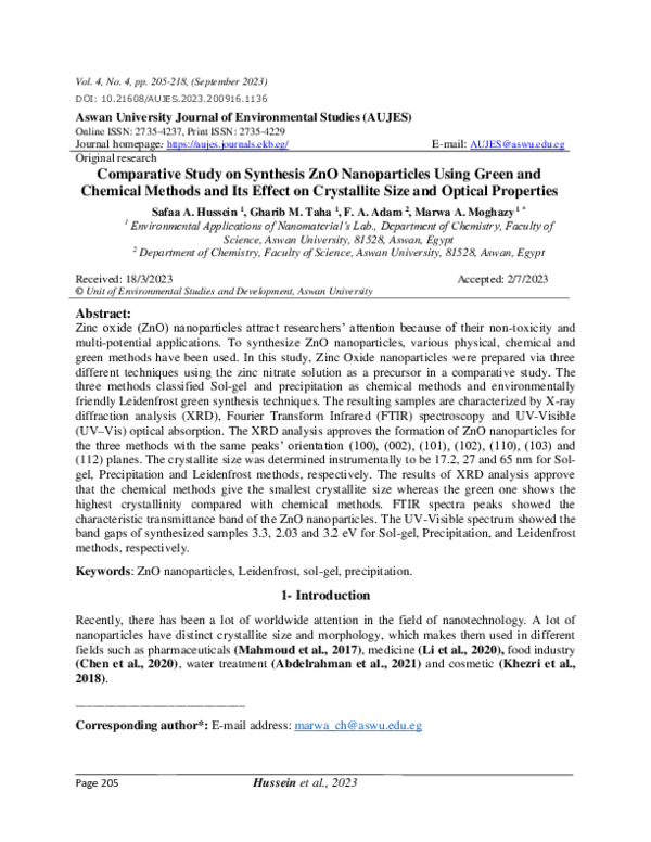 (PDF) Comparative Study on Synthesis ZnO Nanoparticles Using Green and ...