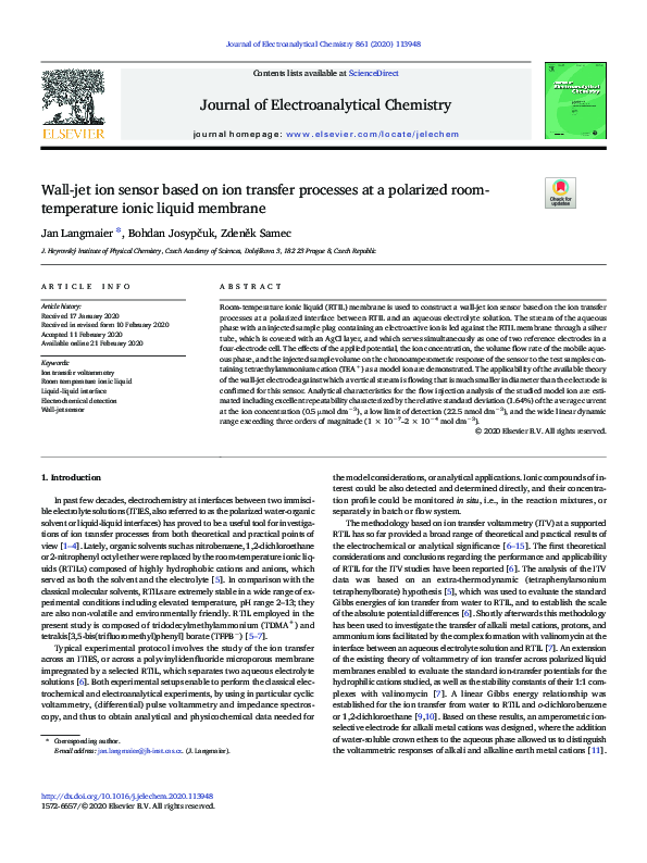 (PDF) Wall-jet ion sensor based on ion transfer processes at a ...