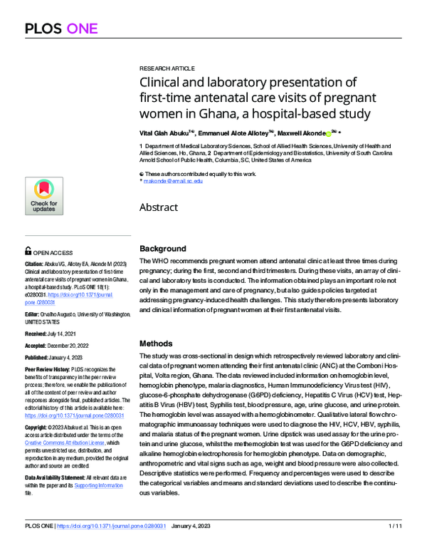 (PDF) Clinical and laboratory presentation of first-time antenatal care ...