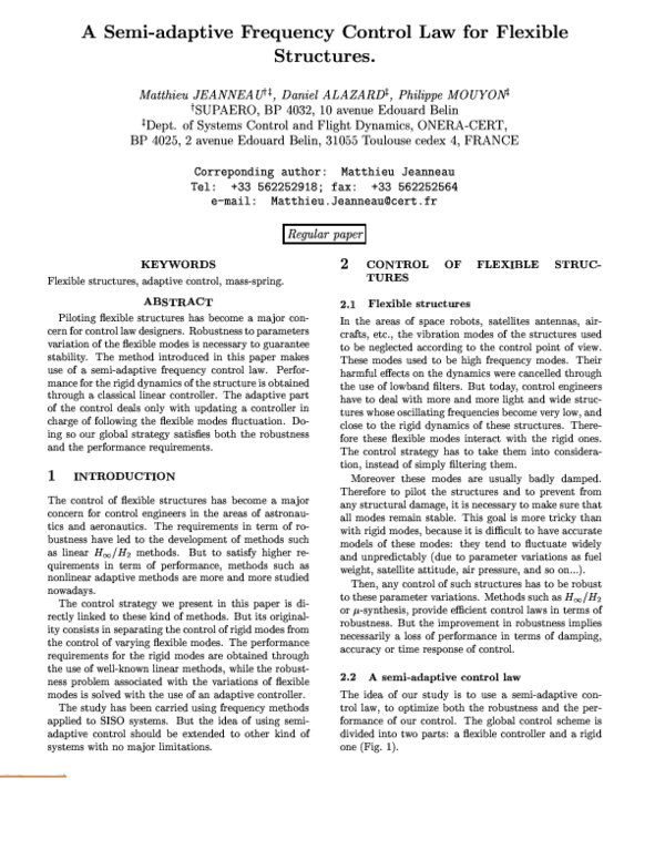 (PDF) A semi-adaptive frequency control law for flexible structures