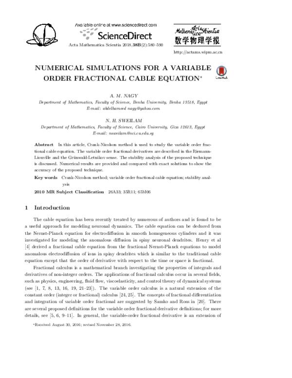 (PDF) Numerical simulations for a variable order fractional ...