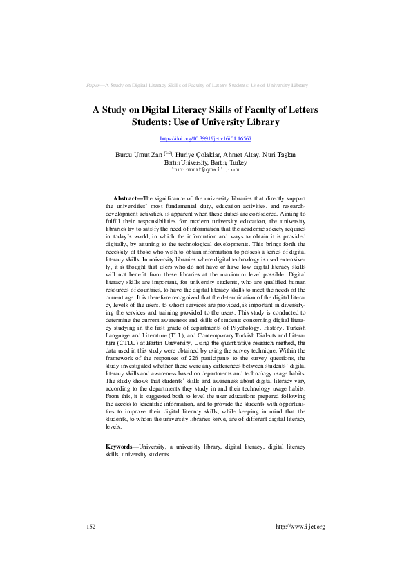 (PDF) A Study on Digital Literacy Skills of Faculty of Letters Students ...