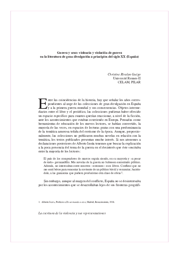 (PDF) Guerra y sexo: Violencia y violación de guerra en la literatura ...