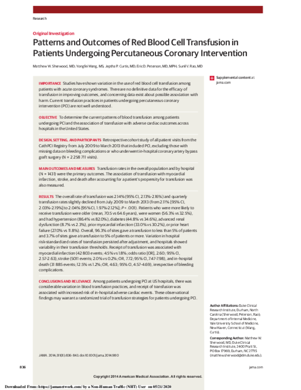(PDF) Patterns and Outcomes of Red Blood Cell Transfusion in Patients ...