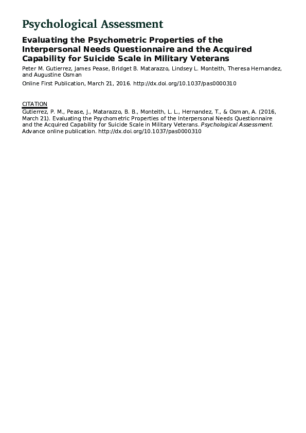(PDF) Evaluating the psychometric properties of the Interpersonal Needs ...