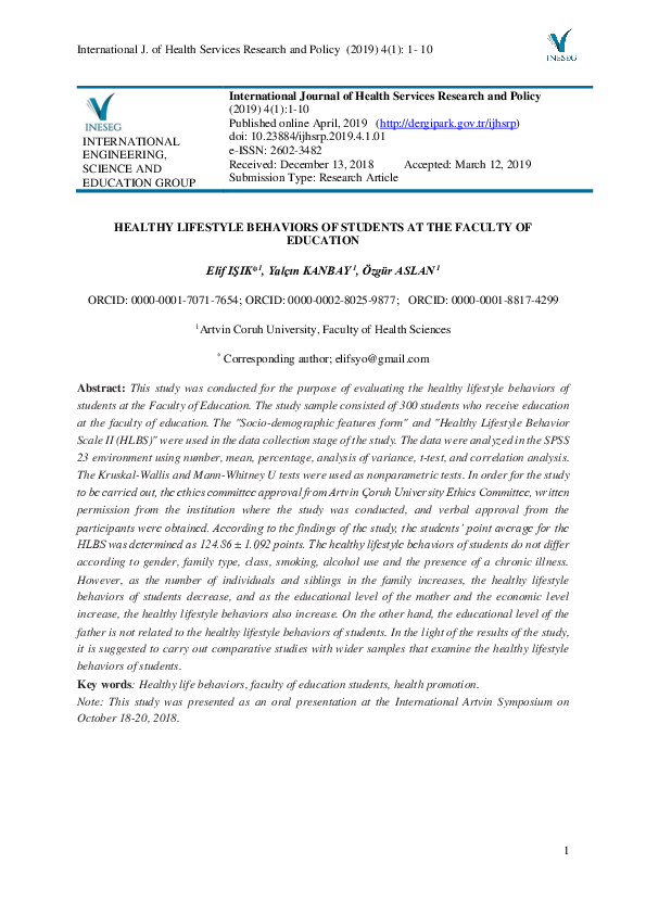 (PDF) Healthy Lifestyle Behaviors of Students at the Faculty of Education
