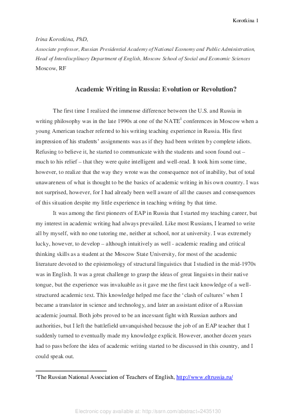 (PDF) Academic Writing in Russia: Evolution or Revolution