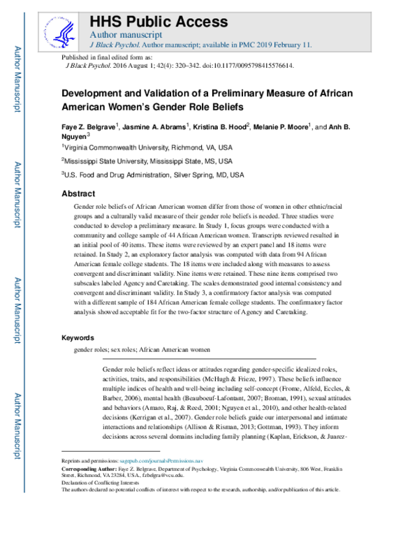 (PDF) Development and Validation of a Preliminary Measure of African ...