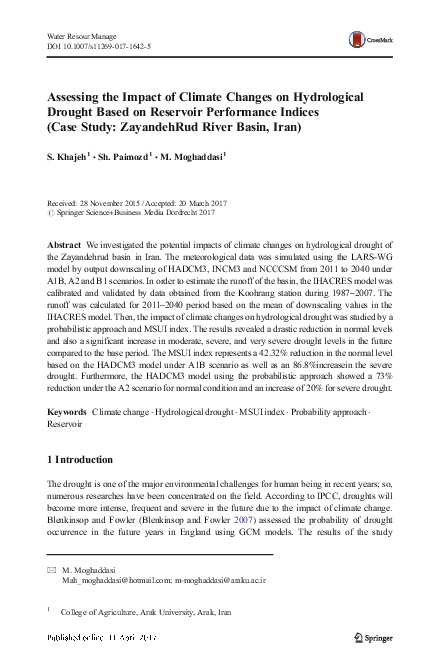 (PDF) Assessing the Impact of Climate Changes on Hydrological Drought ...