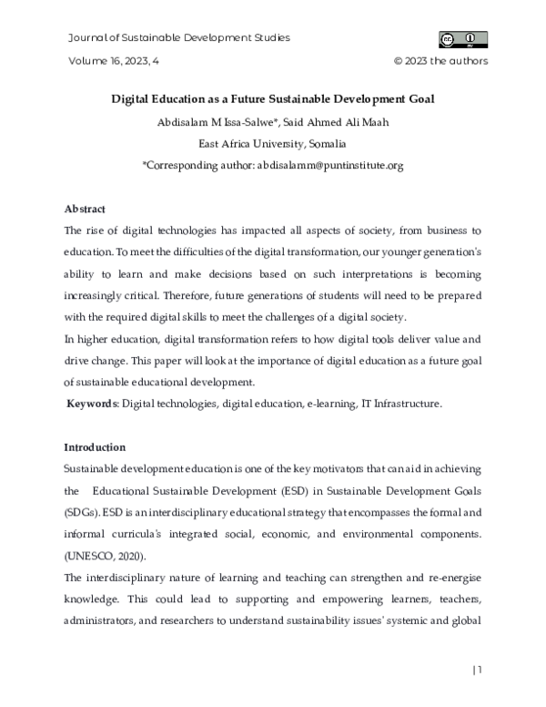 (PDF) Digital Education as a Future Sustainable Development Goal