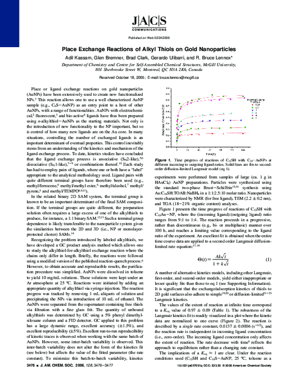 (PDF) Place Exchange Reactions of Alkyl Thiols on Gold Nanoparticles ...