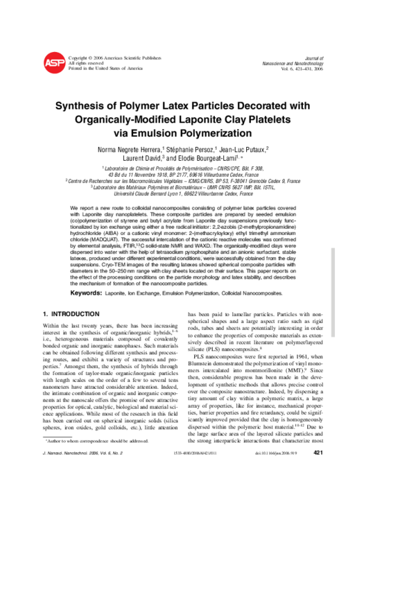 (PDF) Synthesis of Polymer Latex Particles Decorated with Organically ...