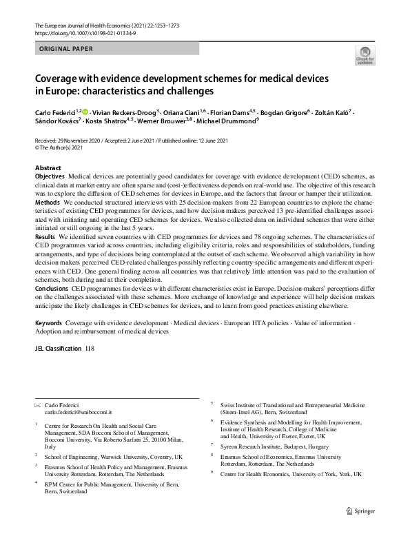 (PDF) Coverage with evidence development schemes for medical devices in ...