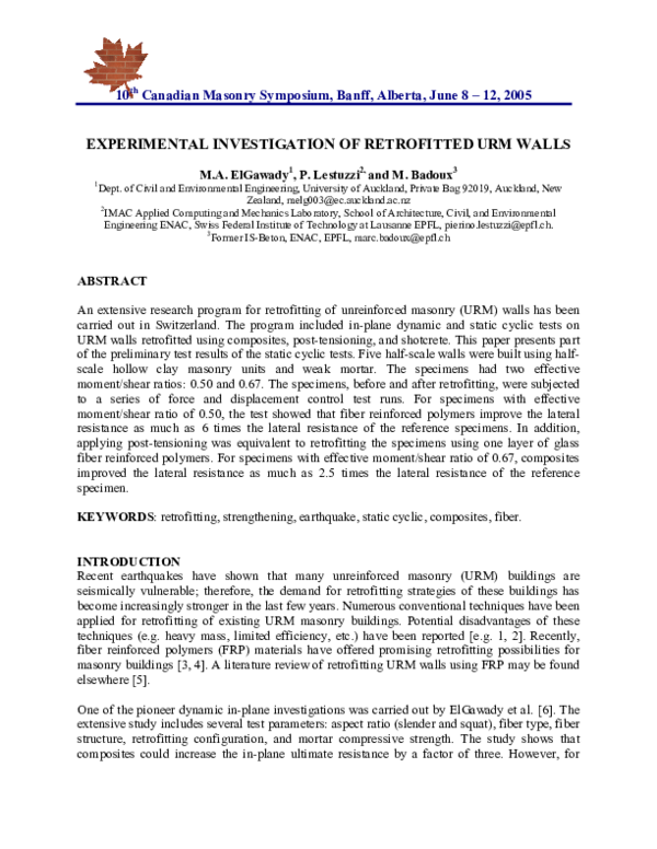 (PDF) Experimental Investigation of Retrofitted URM Walls