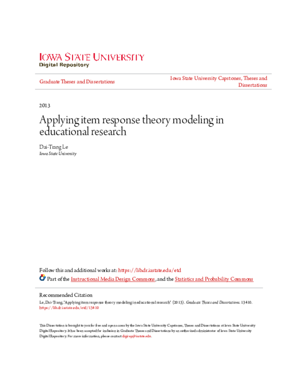 (PDF) Applying item response theory modeling in educational research