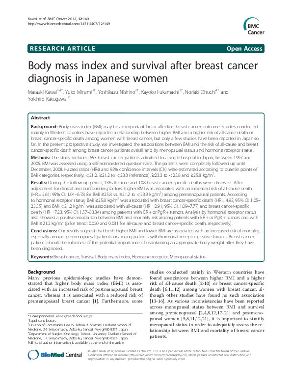 (PDF) Body mass index and survival after breast cancer diagnosis in ...
