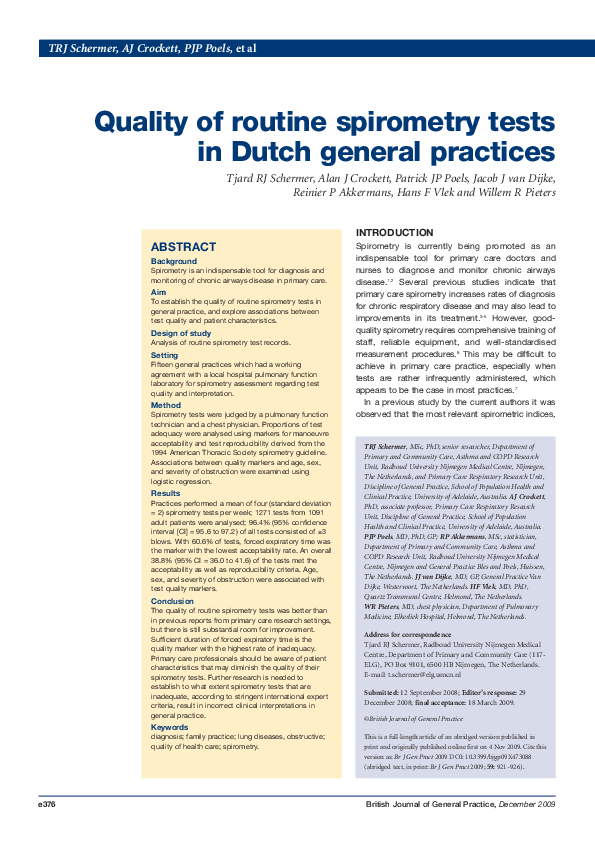 (PDF) Quality of routine spirometry tests in Dutch general practices
