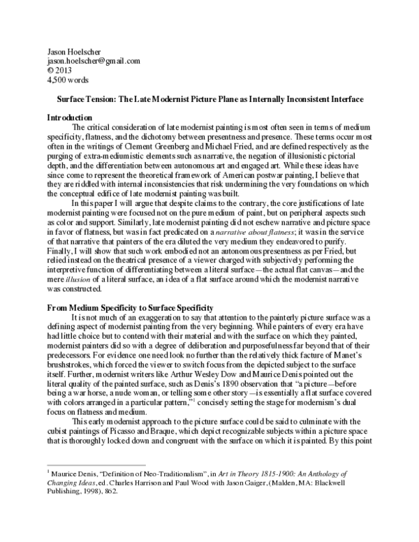 (PDF) Surface Tension: The Late Modernist Picture Plane as Internally ...