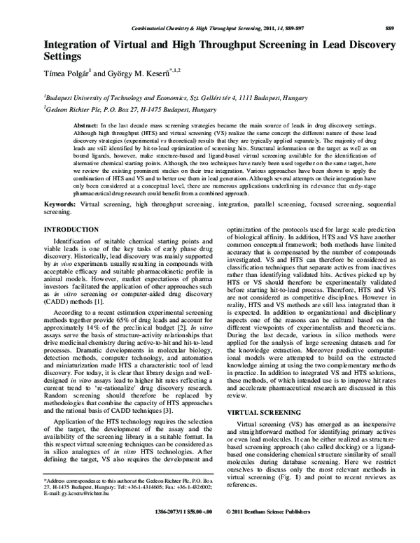(PDF) Integration of Virtual and High Throughput Screening in Lead ...