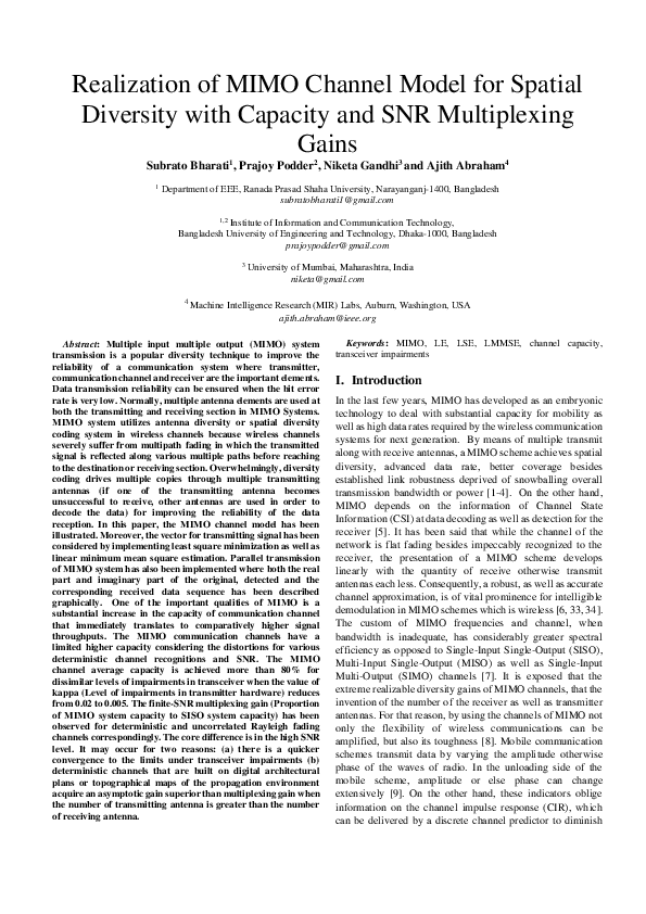 (PDF) Realization of MIMO Channel Model for Spatial Diversity with ...